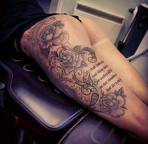 Tattoo Bein Frau, Scratch Tattoo, Calf Sleeve Tattoo, Bum Tattoo, Full Leg Tattoos, Hip Thigh Tattoos, Hip Tattoos Women, Best Tattoos For Women, Inspiration Tattoos