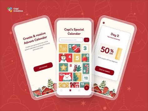 Create your personal & free online advent calendars to share with friends and loved ones! We wanted to share with you a new look for our calendar for a new Christmas season. Let's enjoy it ✌️ #mobileappdesign #christmastheme #christmas #merrychristmas #uidesign #adventcalender #creative #holiday #mobileapp #designconcept #uiconcept Online Advent Calendar, App User Interface, Event App, Christmas Apps, Calendar App, Advent Calenders, New Years Poster, Mobile App Ui, Social Media Design Inspiration