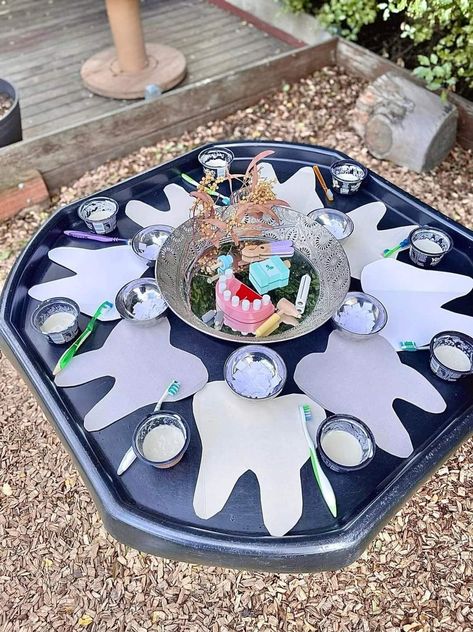 Dental Preschool, Sand Tray Ideas Eyfs, Sharing A Shell, Nurture Room, Eyfs Curriculum, Dental Health Week, Health Campaign, Nursery Planning, Tuff Tray Ideas