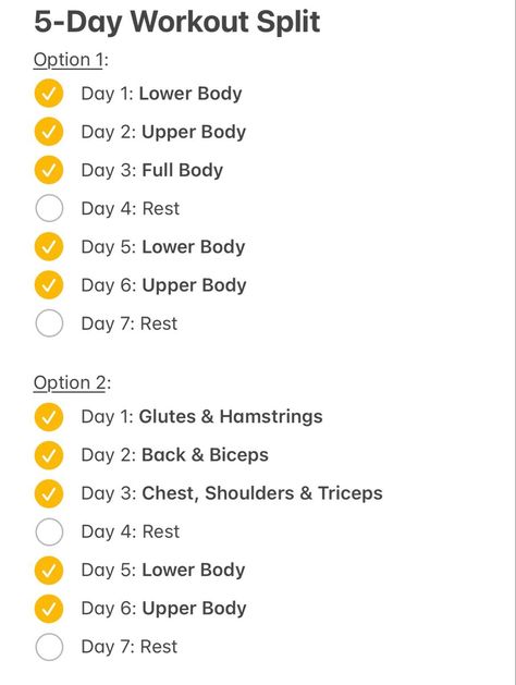 Learn how to split your workouts for optimal results with this 5-day workout split. #fitness #workout 5 Day Workout Split Women At Home, 5 Day Workout Split At Home, 5 Day Workout Plan For Women Gym, Workout Split 5 Day Women Beginner, Workout Split 5 Day Women At Home, Workout Split At Home, Home Workout Split, Gym Program For Beginners, 5 Day Workout Split Women