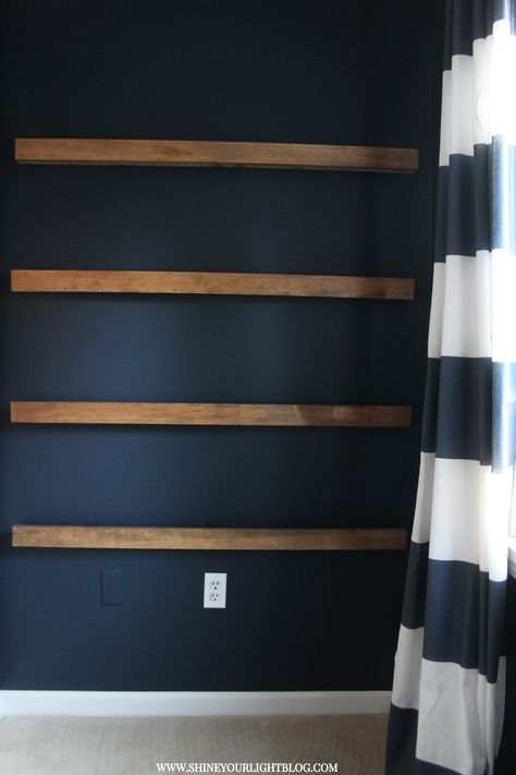 Rugged & Refined Teen Boy's Room - A Little Progress! Boy Room Accent Wall, Boys Room Blue, Boy Room Paint, Picture Ledges, Custom Jewelry Ideas, Teenage Boy Room, Boys Bedroom Makeover