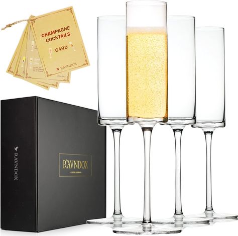 Amazon.com | RAVNDOX Champagne Flutes, CG1, Square Champagne Crystal Glasses [Set of 4], Lead-free Glasses, Exquisite Craftsmanship, Modern & Elegant for Women, Men, Home, Bar for Wedding, Anniversary, Christmas: Champagne Glasses Modern Champagne Flutes, Square Wine Glasses, Bar For Wedding, Christmas Champagne, Crystal Champagne Glasses, Champagne Gift, Crystal Champagne Flutes, Champagne Flute Set, Champagne Cocktail