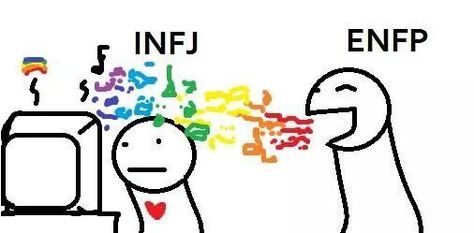 ENFP VS. INFJ These pictures were part of a thread on a Facebook group. This one is by R. Zeke Collopy. Enfp Infj Humor, Enfp X Infj Relationship, Infp Enfj Ship, Infj Enfp Friends, Enfp Infj Friendship, Enfp Entp Friendship, Enfp Infj Relationship, Enfp X Infj, Enfp Infj