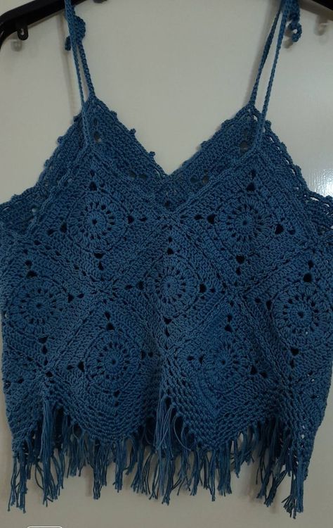 Easy Crochet Tops, Trendy Crochet Tops, Crochet Tops Pattern, Dark Blue Crochet, Blue Crochet Top, Blue Summer Top, Tops Pattern, Knitted Patterns, Crochet With Cotton Yarn