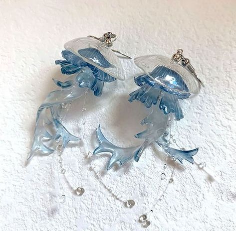 Blue Grey Jellyfish Earrings, Long earrings, Handmade ear clips, Creative resin earrings, Jellyfish Dangle Earrings, Jelly fish earrings #jewelry #accesories #silver #earing #necklace Grey Jellyfish, Mermaid Core, Kraf Diy, Funky Jewelry, Fantasy Jewelry, Dream Jewelry, Jewelry Inspo, Pretty Jewellery, Jellyfish