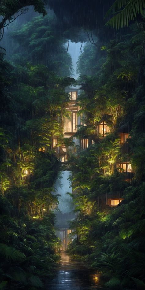 Jungle Civilization Concept Art, Rainforest City Fantasy Art, Jungle Civilization, Rainforest City, Jungle Kingdom, Underwater Design, Fantasy World Map, World Street, Scenery Photography