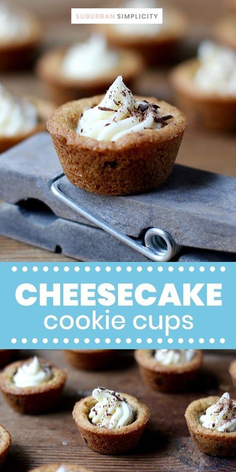 Filled Cookie Cups, Cheesecake Filling Recipe, Chewy Oatmeal Bars, Chocolate Chip Cookie Cups, Cheesecake Frosting, Cookie Cups Recipe, Cheesecake Cups, Filled Cookies, Cheesecake Filling