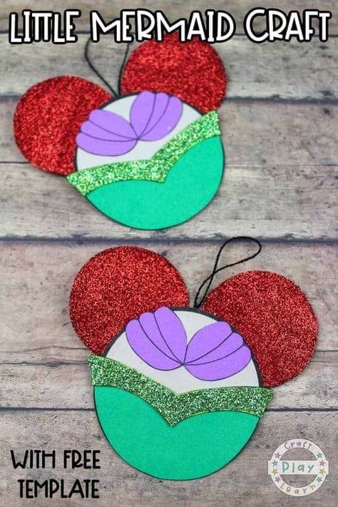 If Ariel is your child's favorite Disney Princess, then you will want to make this fun Little Mermaid ornament with them! The Inspiration Edit teaches you how to create this adorable Little Mermaid Christmas ornament. Try this simple Disney craft with your kids this weekend! Mermaid Mickey Ears, Little Mermaid Crafts, Disney Crafts For Kids, Princess Crafts, Disney Christmas Decorations, Mermaid Crafts, Mermaid Christmas, Mermaid Ornament, Ornament Template