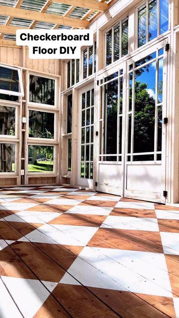 Painted Checkerboard Floor, Diy Checkerboard, Checkered Floor Kitchen, Just Go For It, Checkerboard Floor, Home Cottage, Rustic Wooden Table, Painted Floor, Floor Ideas