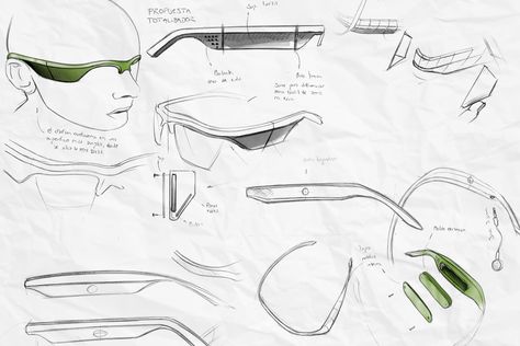 Specialized Smart Glasses | Yanko Design Google Glasses Design, Glasses Design Sketch, Smart Glasses Design, Eyewear Design Creative, Scifi Glasses, Sunglasses Technical Drawing, Vr Glasses Illustration, Glasses Sketch, Google Glasses