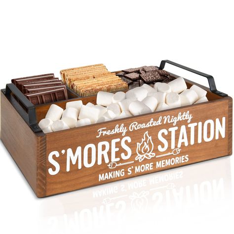 PRICES MAY VARY. FAVORABLE SIZE: The s'mores container box measures approx. 11.2 x 7.1 x 3.9inches, and the right size makes the use or storage of it at some places you want. And the smores accessories organizer is designed in four generously sized compartments which make great storage for your smores bar fixings, gourmet snacks or small camping accessory items. The smore bar box holder is the best choice to save space and solve storage problems. Note: Marshmallows, cookies, and chocolate are no Smores Caddy, S'mores Tray, S'mores Box, Smores Kit, Campfire Accessories, Smores Station, Smores Maker, Smores Kits, Smores Bar