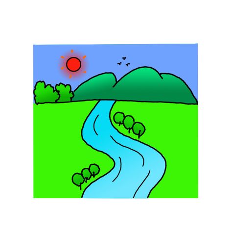 River Drawing Easy, Kalikasan Drawing, How To Draw A River, River Drawing, Landscape Drawing Easy, Planet Drawing, Beautiful Art Paintings, Sharpie Markers, River Art