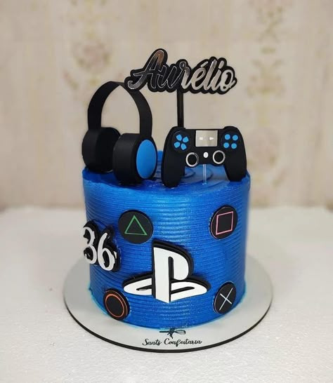 Ps4 Cake, Playstation Cake, Video Game Cakes, 14th Birthday Cakes, Buttercream Cake Designs, 10 Birthday Cake, Special Birthday Cakes, Gold Birthday Cake, Cake Games