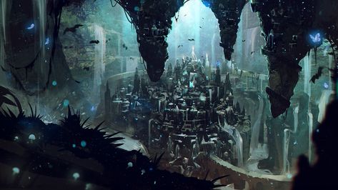 ArtStation - Atlantis concept arts, Illia Tsiushkevich Cave City Fantasy Art, Atlantis Concept Art, Aquaman Art, Lost City Of Atlantis, Cave City, Ancient Designs, Fantasy City, Concept Art Drawing, Environment Concept Art