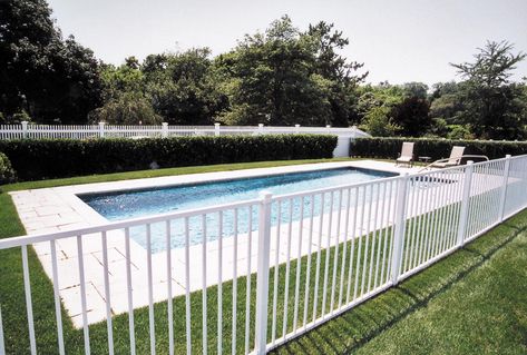 Hampton Pool, Hamptons Pool, Fence Around Pool, Aluminum Pool Fence, Pool Plans, Fence And Gate, Metal Pool, Iron Fencing, White Pool