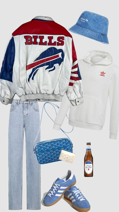 Game day fit? #bills #buffalo #outfitinspo Bills Game Day Outfit, Buffalo Bills Game Outfit Woman, Buffalo Bills Game Day Outfit, Buffalo Bills Outfit Woman, Cute Buffalo Bills Outfits, Buffalo Bills Aesthetic, Bills Outfit Buffalo, Buffalo Bills Outfit, Buffalo Bills Tailgate