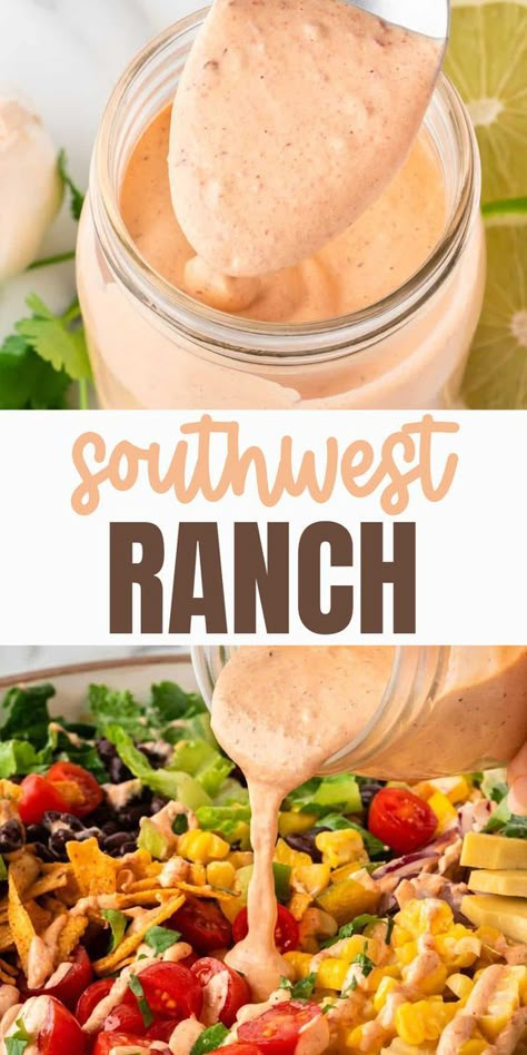 Homemade Chipotle Ranch, Southwest Ranch Dressing, Healthy Dressing Recipes, Southwest Ranch, Chipotle Ranch Dressing, Easy Salad Dressing Recipes, Creamy Salad, Southwest Salad, Homemade Chipotle