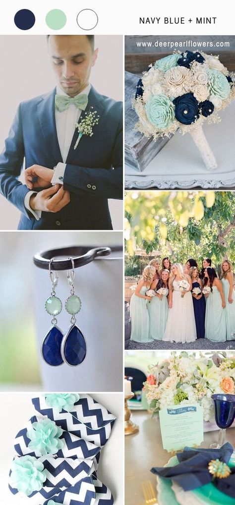 Navy Color Combos, Navy Mint Wedding, Wedding Dresses Blue, Seafoam Wedding, Navy Blue Wedding Theme, Mint Green Wedding, Wedding Mint, Blue Wedding Decorations, Wedding Color Combinations