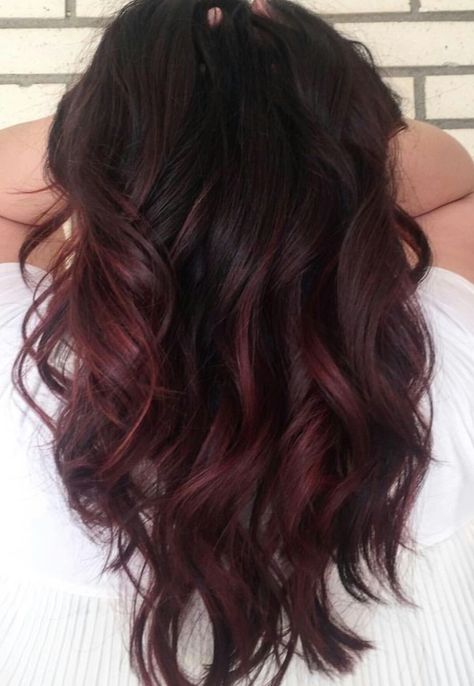 Chocolate Cherry balayage Chocolate Cherry Hair, Grey Balayage, Hair Color 2017, Black Cherry Hair, Cherry Hair Colors, Dark Red Hair Color, Cinnamon Red, Red Ombre Hair, Hair Color Chocolate