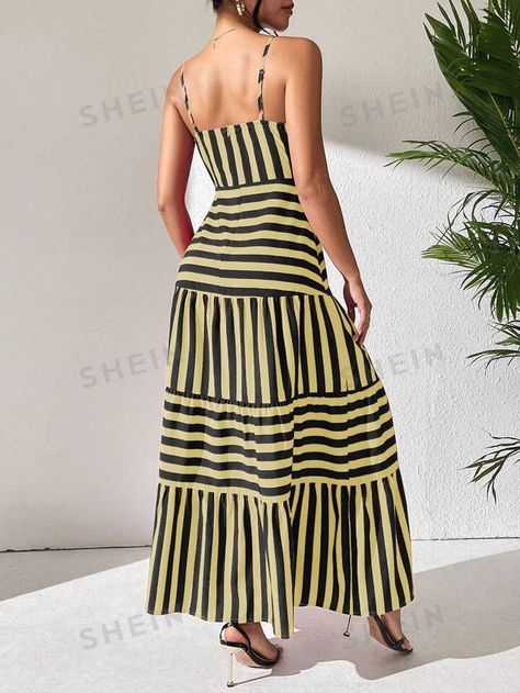 Women Long Dresses, Cami Dress, Long Dresses, Ruffle Trim, Dress P, Striped Dress, Fashion Online Shop, All Fashion, Women Clothing