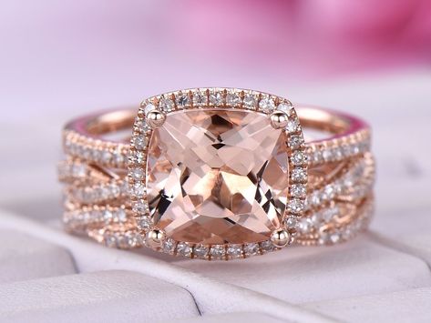 Rose Gold Engagement Ring Set, Morganite Ring Set, Twist Wedding Band, Morganite Engagement Ring Rose Gold, Rose Gold Morganite, Infinite Love, Handmade Engagement Rings, Morganite Engagement, Morganite Engagement Ring