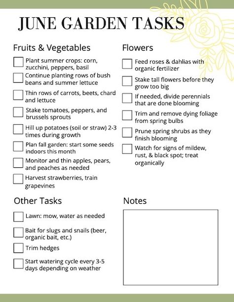 June Garden Chores & Tasks (PNW & Similar Zones) - An Oregon Cottage Garden Checklist, Gardening Journal, Vegetable Garden Planner, Garden Calendar, Vegetable Garden Diy, Garden Planner, Garden Veggies, Yard Care, Printable Checklist