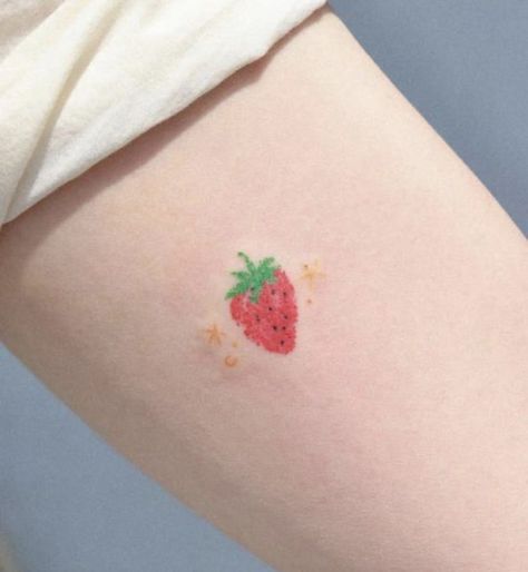 Small Colorful Tattoos, Strawberry Tattoo, Unique Wrist Tattoos, Wrist Tattoo Designs, Tattoo Minimal, Funky Tattoos, Cute Little Tattoos, Tatuaje A Color, Discreet Tattoos