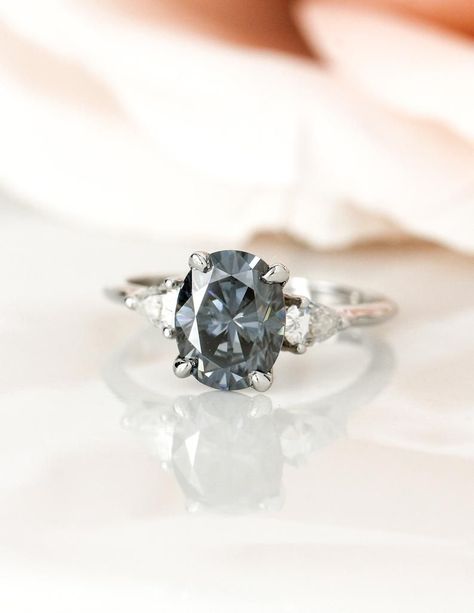 grey engagement ring Grey Moissanite Engagement Ring, Handfasting Ceremony, Grey Moissanite, Rings Sapphire, Gray Moissanite, Grey Sapphire, Trending Engagement Rings, 3 Stone Engagement Rings, Ring Styles