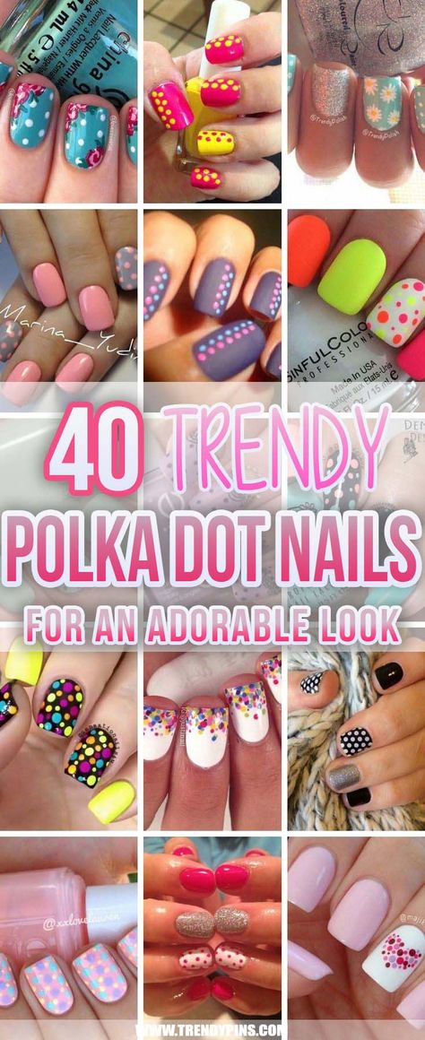 Cute Short Nail Designs Summer Polka Dots, Nail Designs With Polka Dots, Dots On Nails Design, Nail Art Polka Dots, Short Nail Simple Ideas, Easy Polka Dot Nail Designs, Simple Nail Designs Polka Dots, Polka Dots Nails Design, Polka Dot Dip Nails