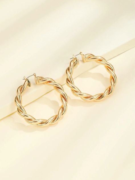 Twist Hoop Earrings | SHEIN USA Shein Hoop Earrings, Gold Twist Hoop Earrings, Gold Twisted Hoop Earrings, Garment Friendly Outfits, Gold Hoop Earrings Aesthetic, Shein Earrings, Christmas List Inspo, Cute Hoop Earrings, Second Ear Piercing