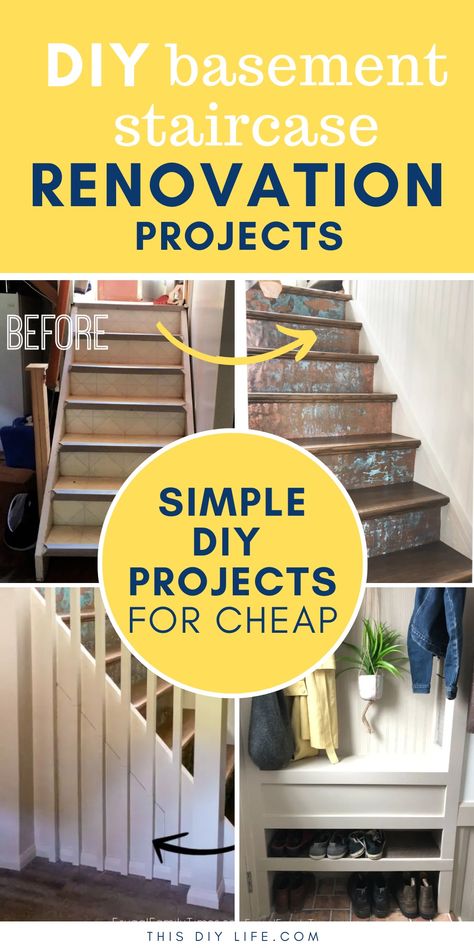 Does your house need a basement stairs makeover? Basement staircases need love too! They're often awful: steep, cheaply finished and barebones. Our DIY basement stair remodel solved these problems and more - we also added storage! Start here for basement stair ideas and tips for your own DIY staircase makeover. Diy Basement Stairs Makeover, Stairs Makeover Basement, Simple Stairs Renovation, Diy Basement Stairs, Best Stairs Makeover Ideas, Basement Stairs Makeover, Coastal Basement, Stairs Remodel, Basement Stair