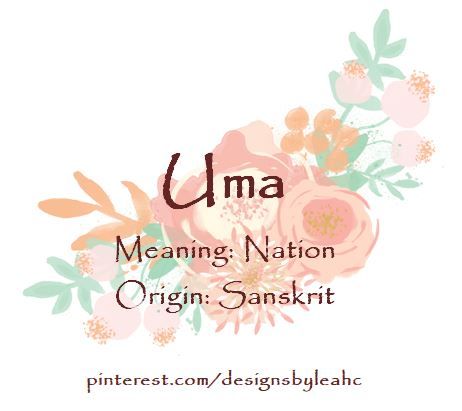 Baby Girl Name: Uma. Meaning: Nation. Origin: Sanskrit.   www.pinterest.com/designsbyleahc Unisex Bedroom Kids, Baby Shower Themes Unisex, Baby Names Girl, Girls Names Vintage, Baby Name Generator, Female Character Names, Girl Names With Meaning, Unisex Baby Names, Baby Girl Name