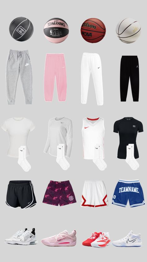 Outfits met schoenen, sokken, basketballen, joggingsbroeken, shirts, broekjes School Sports Outfits, Basketball Game Outfit Women, Basketball Outfits, Basketball Game Outfit, Casual Sporty Outfits, Preppy Tops, Basketball Bag, Basketball Clothes, Practice Outfits