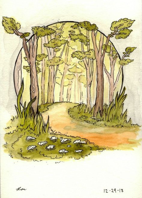 Stump Illustration, Forest Drawing, Forest Path, Background Drawing, Forest Art, Tree Stump, Watercolor Sketch, Environment Concept Art, Watercolor And Ink