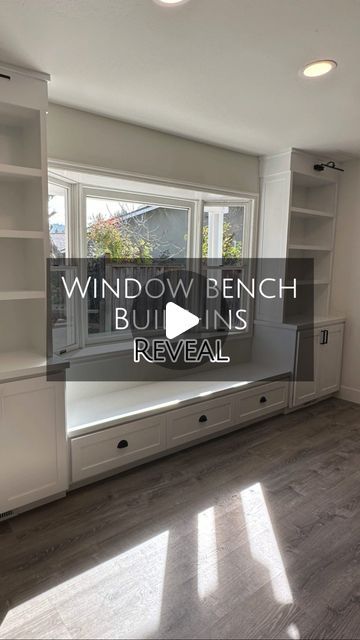 Natalie Park | DIY, Builds & Design on Instagram: "✨ WINDOW BENCH BUILT-IN REVEAL! ✨ These built-ins are officially DONE! 🎉 I could not be happier with how they turned out and am so proud of this one! 🥰 I don’t know how I banged out the installation in 5 days, but I did it and worked my butt off. From start to finish, it took me exactly 5 weeks to get them cut, built, and fully installed. Having these built-ins framing this bay window instantly made the entire room feel cozy and homey. Not to mention the incredible sunlight that comes in! ☀️ My friends are absolutely in love with them which makes me so happy and all the hard work worth it 💓 What do YOU think of these built-ins?! 😍 If you need to catch up, I have the entire process of these window bench built-ins project saved to my hig Bay Window Playroom, Bay Window Built In, Diy Built Ins Around Window, Bay Window Bench Diy, Window Built Ins With Bench, Bay Window With Bench, Bay Window Ideas Living Room, Diy Bay Window Bench, Window Bench Ideas