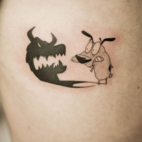 Kim Possible Tattoo Ideas, Cartoon Art Tattoo, Small Scary Tattoos, 90s Cartoon Tattoos Ideas, Small Goth Tattoo Ideas, Horror Film Tattoo, Flash Tattoo Anime, Small Animal Tattoo, Gizmo Tattoo