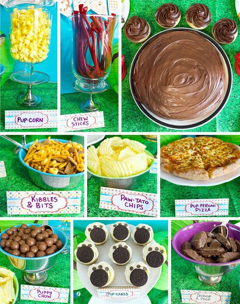 Puppy Party Food, Puppy Party Ideas, Dog Party Food, Dog Party Ideas, Puppy Adoption Birthday Party, Puppy Party Theme, Birthday Party Decoration Ideas, Puppy Pawty, Dog First Birthday