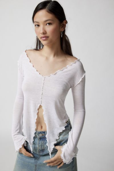 Flyaway Top, White Sheer Top, Fitted Long Sleeve, Sheer Top, Plunging Neckline, Flared Sleeves, Long Sleeve Tee, Lettuce, Urban Outfitters