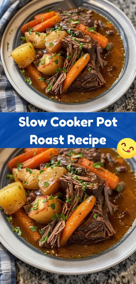 Prepare a juicy pot roast in your slow cooker with this recipe. Roast Crock Pot, Pot Roast With Potatoes, Crockpot Carnitas, Crock Pot Roast, Spaghetti Bake, Slow Cooker Pot Roast Recipes, Slow Cooker Pot Roast, Pot Roast Crock Pot Recipes, Pot Roast Recipe