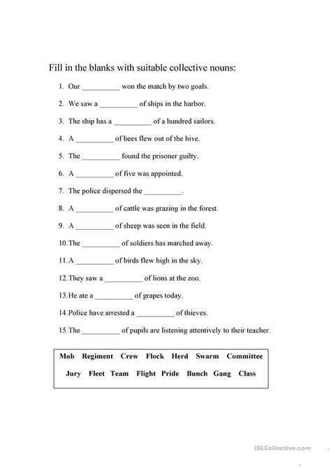 Collective Nouns Worksheet Grade 4, Abstract Noun Worksheet For Class 4, Common Proper And Collective Nouns, Collective Nouns Activities, Collective Nouns Worksheet, Nouns Exercises, Middle School Grammar Worksheets, Common Noun, Speech Worksheets