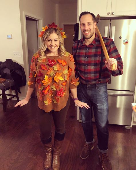 Lumberjack and Tree couples costume! #DIY #DIYCOSTUME Lumberjack Couples Costume, Lumberjack And Tree Couples Costume, Couples Lumberjack Costume, Lumberjack And Tree Costume, Lumberjack Couple Costume, Lumberjack Halloween Costume, Diy Lumberjack Costume, Lumberjack Halloween, Tree Halloween Costume