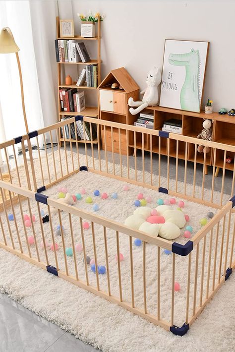 Family Room Play Pen, Playpen In Living Room, Play Pen Ideas, Play Pen, Playpen Ideas, Baby Play Pen Living Room, Playyard Baby Playpen Ideas, Baby Play Pen, Playpen Baby