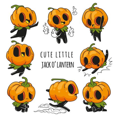 cute little jack o lantern vector set, halloween jack o lantern Pumpkin Guy Drawing, Drawn Pumpkin Faces, Pumpkin Person Art, Kawaii Jack O Lantern, Jack O Lantern Character Design, Pumpkin People Drawings, Pumpkin Man Drawing, Cute Halloween Pumpkin Drawing, Halloween Drawing Reference