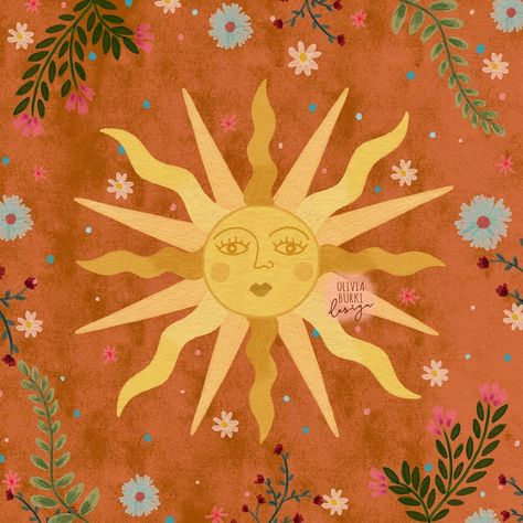 🌜Olivia Bürki on Instagram: “I hope you can enjoy summer, even in these weird and doubtful times... 🌞🧡 . . . . . #licensingartist #bohoart #bohoartist #bohoillustration…” Vintage Sun, Sun Art, Square Canvas, Folk Art Painting, Hippie Art, Mexican Folk Art, Boho Art, Simply Beautiful, Space Art