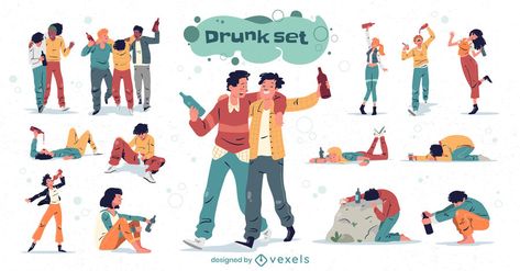 Drunk People Character Pack #AD , #People, #Character, #Pack, #Drunk Drunk Reference, Man Drinking Drawing, Cartoon Drinking Alcohol, Drunk Character, People Drinking Illustration, Drunk Illustration, People Character, Drunk Friends, Drunk People