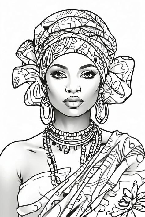 African Women in head wrap from shoulders up 0 African Lady Drawing, African Queen Tattoo, Women African Fashion, Women Coloring Pages, Beautiful Pencil Sketches, African Drawings, African Tattoo, Hairstyle Hairstyle, Afrikaanse Kunst