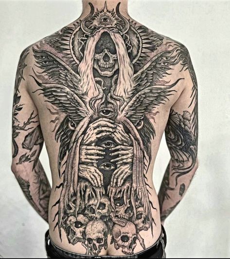 Gothic Forarm Tattoos, Monster Sleeve Tattoo, Deltoid Tattoo Men, Necromancer Tattoo, Dark Tattoo Designs, Tattoo Ideas Summer, Dark Tattoo Ideas, Gotik Tattoo, Backpiece Tattoo