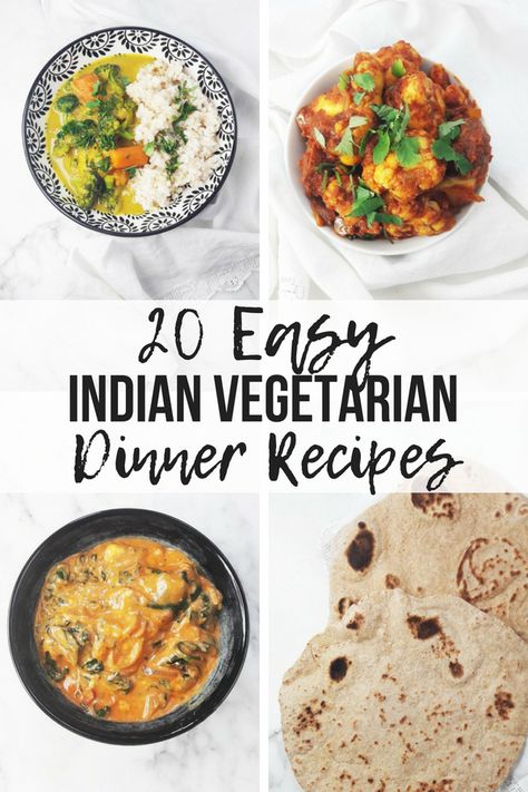 20 Easy Indian Vegetarian Dinner Recipes // #IndianRecipes #India #PalakPaneer #AlooGobi #NaanBread #Indian Indian Vegetarian Dinner Recipes, Veg Dinner Recipes, Vegetarian Dinner Recipes, Indian Dinner Recipes, Indian Veg Recipes, Indian Dinner, Aloo Gobi, Easy Indian Recipes, Vegetarian Indian