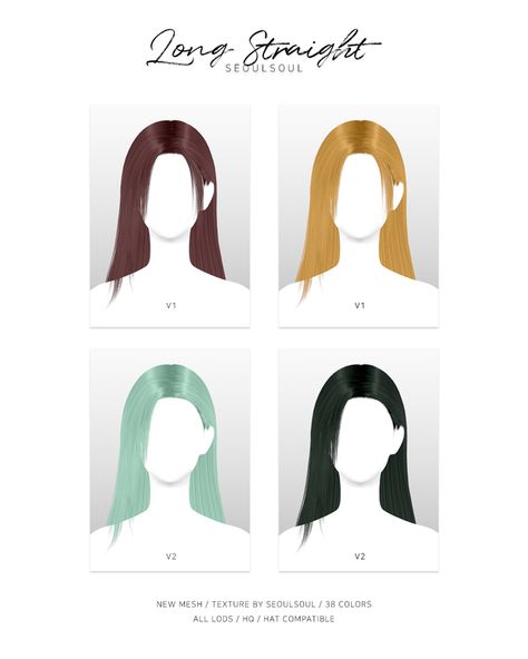 Hair Long Straight, Korean Long Hair, Ts4 Hair, Ts4 Mods, Mod Hair, Cc Sims4, The Sims 4 Skin, Pelo Sims, Side Part Hairstyles