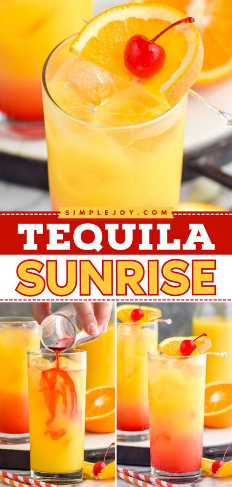 My Tequila Sunrise is the perfect ratio of orange juice, grenadine, and tequila. You will love this simple and delicious classic cocktail. Tequila Sunrise Drink, Tequila Sunrise Recipe, Sunrise Drink, Best Tequila, Classic Cocktail Recipes, Tequila Drinks, Tequila Sunrise, Tequila Cocktails, Delish Recipes